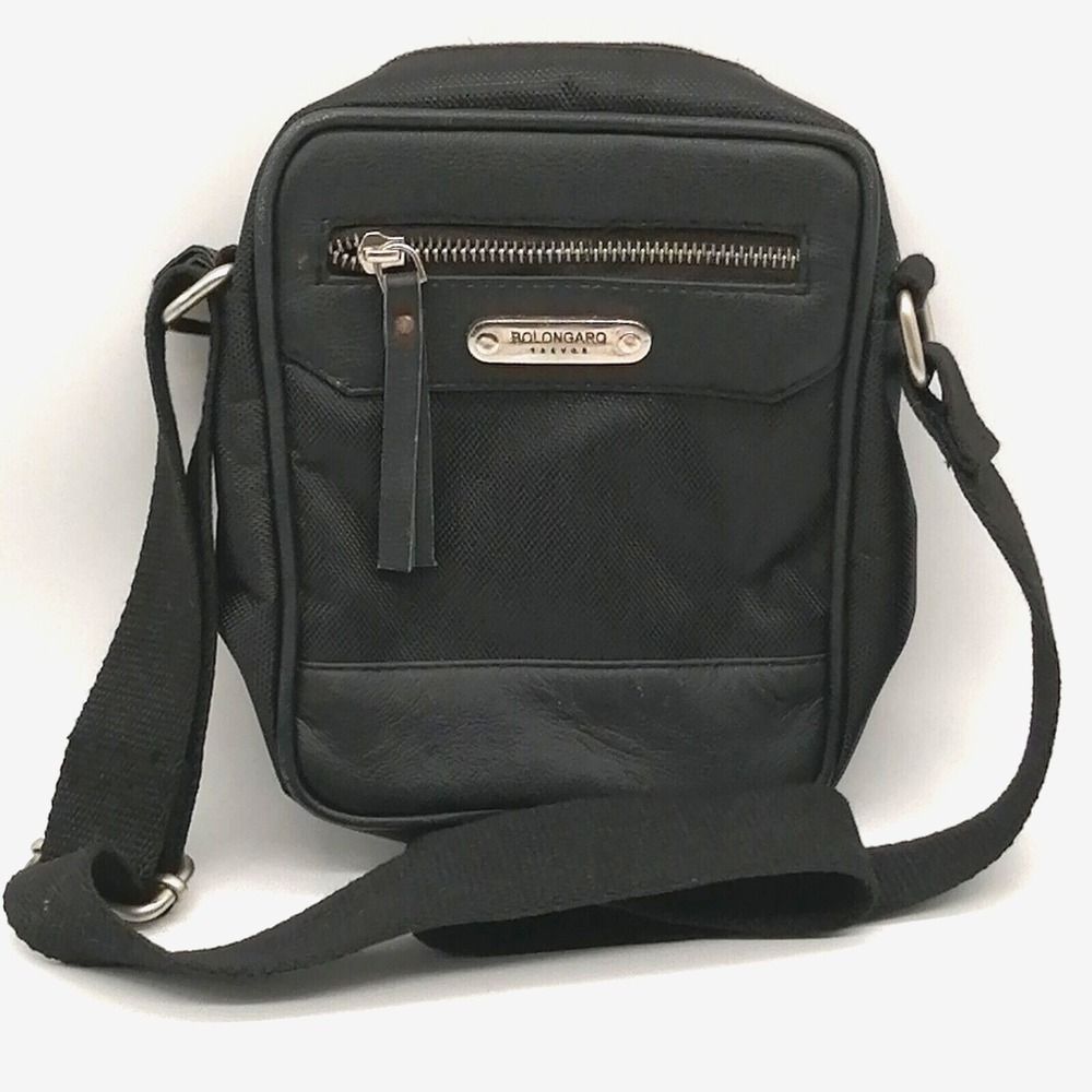 Bolongaro Trevor Leather Crossbody Bag Black Adjustable Strap Zip Close NEW